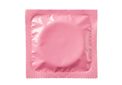 Pink condom in foil wrapper isolated on transparent background