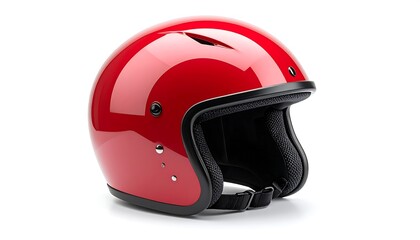 Fototapeta premium Glossy red helmet, black trim, side view, white background