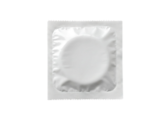 Single condom in white wrapper isolated on transparent background