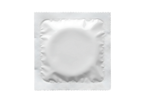 Single condom in white wrapper isolated on transparent background