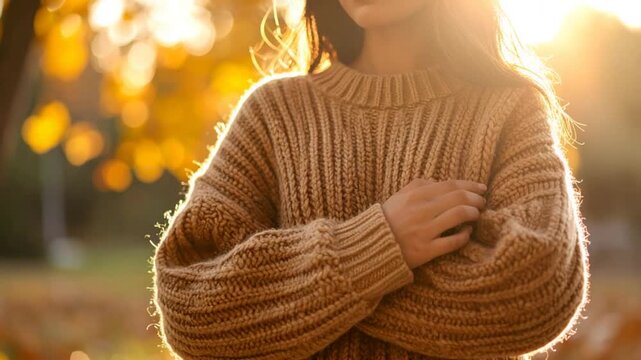 Woman in knitted sweater autumn