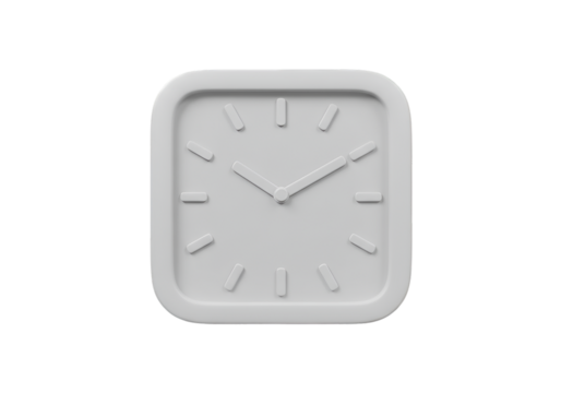 Isolated White Square Analog Clock on Black Background 3D Illustration