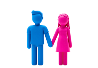 Stylized man and woman figures holding hands isolated on transparent background
