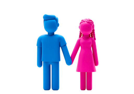 Stylized man and woman figures holding hands isolated on transparent background