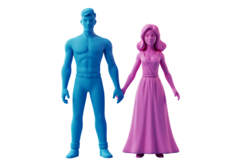 Stylized man and woman figures holding hands isolated on transparent background