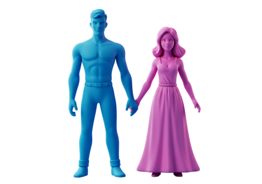 Stylized man and woman figures holding hands isolated on transparent background