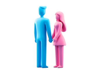 Stylized man and woman figures holding hands isolated on transparent background
