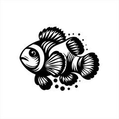 Fototapeta premium Stylized black and white illustration of a clownfish
