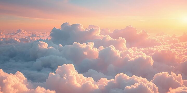 Soft, pastel clouds illuminated by sunbeams, ethereal glow, hopeful, ethereal