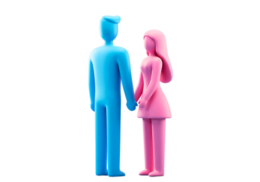 Stylized man and woman figures holding hands isolated on transparent background