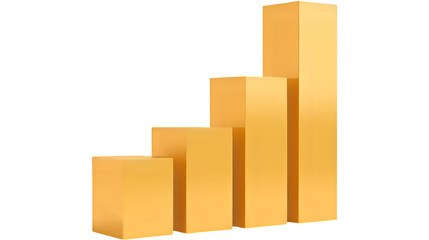 realistic 3D render of bar chart with gold bars, isolated