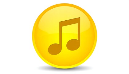 Glossy yellow circle button featuring musical notes
