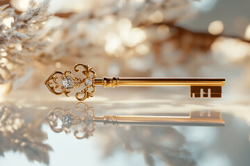 Fototapeta premium Ornate Golden Key with Diamonds