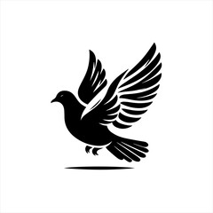 Obraz premium Stylized black silhouette of a dove in flight against a white background