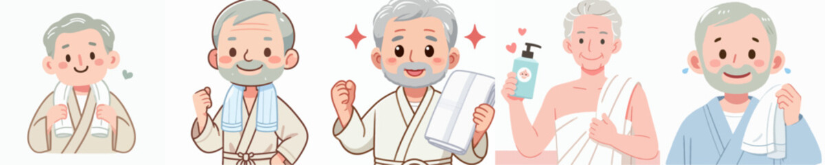 vector of a grandfather wearing a towel after taking a shower
