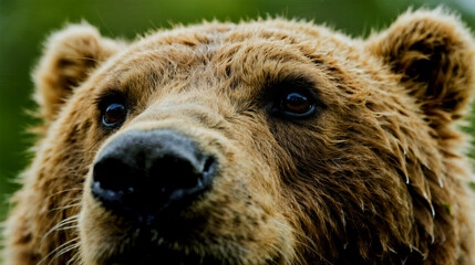 Fototapeta premium Close up of a brown bear's face showing its fur and eyes in detail