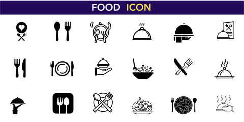 Food Icons Restaurant Symbols Dining Graphics Culinary Design Kitchen Utensils Meal Service Catering Business Menu Elements Cooking Tools Plate Settings Cutlery Collection Hospitality