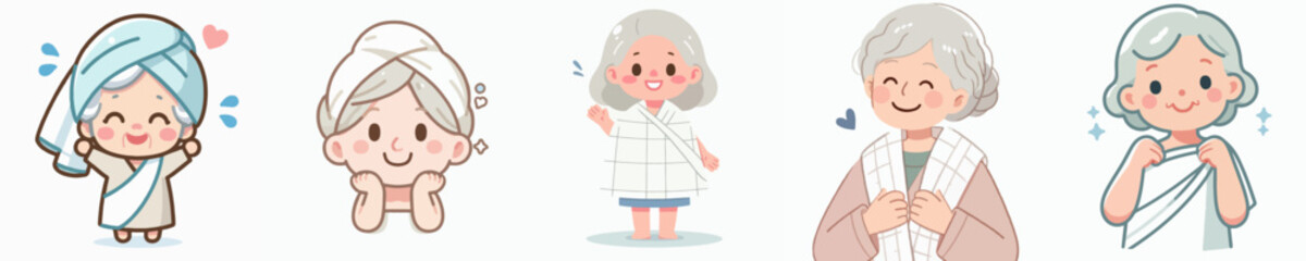 vector of a grandmother wearing a towel after taking a shower