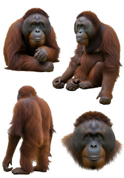 Photo of Four Orangutans in Various Poses with a Transparent Background