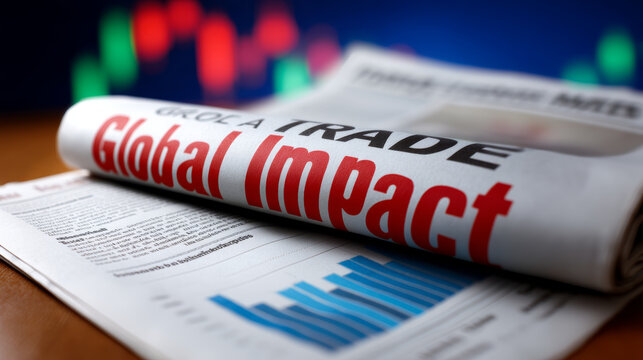 Trade impact on stocks. Global trade impact newspaper headline stock market chart finance economy analysis report business - Powered by Adobe
