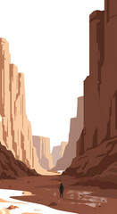 Pixelated Canyon Digital Art With Person In Brown Tone Isolated on Transparent Background
