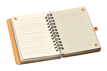 A blank notebook with spiral binding lays open