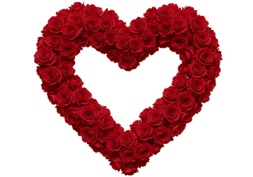 Heart shape made of red roses isolated on transparent background