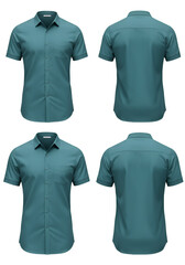 Isolated Teal Short Sleeve Shirt Front And Back View Photo
