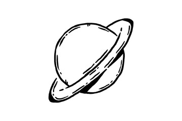 Planet with ring hand drawn icon sketch vector illustration
