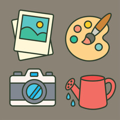 Hobby and Interest Cartoon Illustration Icons
