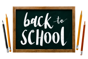 Back to school chalkboard with pencils on sides