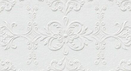 Elegant White Embossed Pattern with Floral and Scroll Design