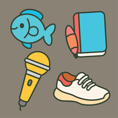 Hobby and Interest Cartoon Illustration Icons
