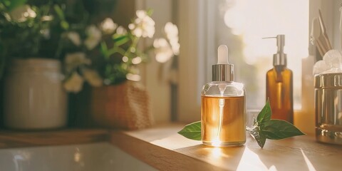 A serene morning moment where someone massages a refreshing serum into their skin