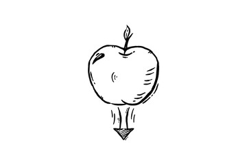 Gravity theory apple falling down hand drawn sketch vector illustration