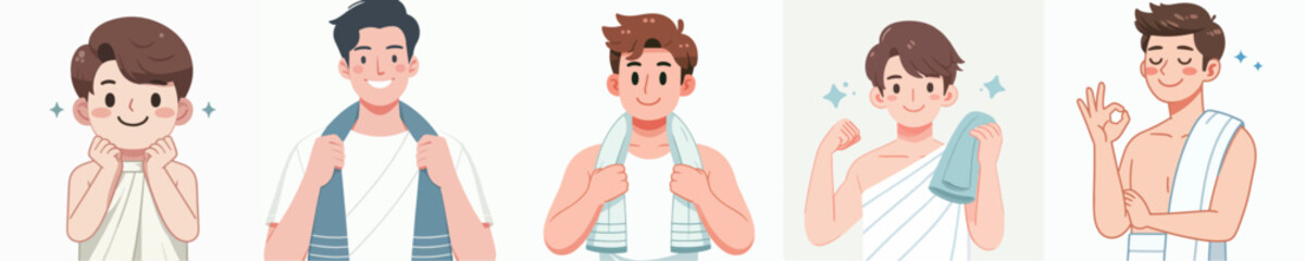 vector of a man wearing a towel after taking a shower