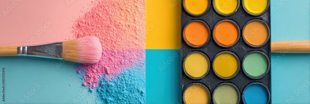 Poster colorful dye kit and brush setup displaying vibrant tones with soft gradient background showcasing c