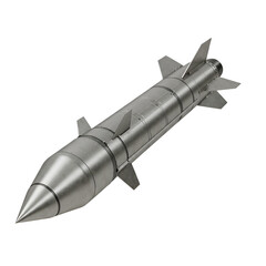 Realistic 3D Illustration of a Metallic Silver Missile Isolated on Transparent Background
