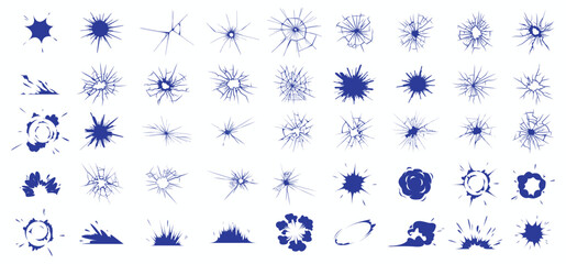Collection of blue abstract explosion and impact shapes vector