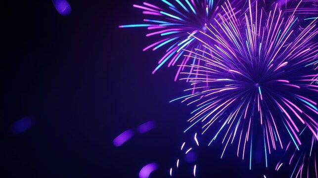 Vibrant fireworks display with purple and blue bursts