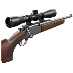 Realistic 3D Illustration of a Rifle with Scope on Transparent Background