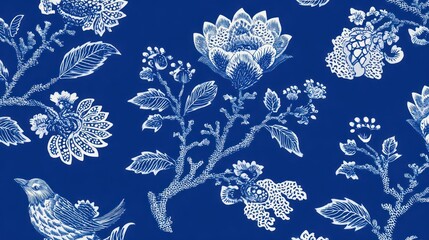 Floral bird design blue background
