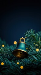 Elegant Christmas bell hanging on a pine branch