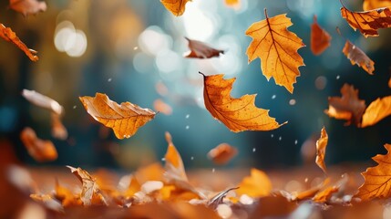 Autumn leaves swirling in a gentle breeze