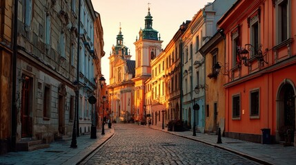 Fototapeta premium Historic european city street scene