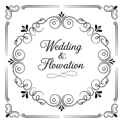 Elegant wedding invitation frame with ornate floral swirls isolated on transparent background