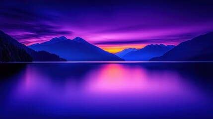 Serene twilight over tranquil mountain lake