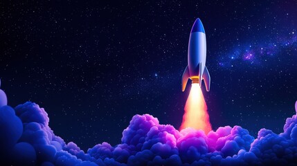 Futuristic rocket launching into a starry night sky