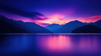 Serene twilight over tranquil mountain lake
