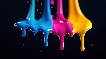 Vibrant dripping paint in blue, pink, and yellow hues